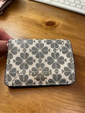 kate spade Black & Cream Floral bi fold with snap close wallet